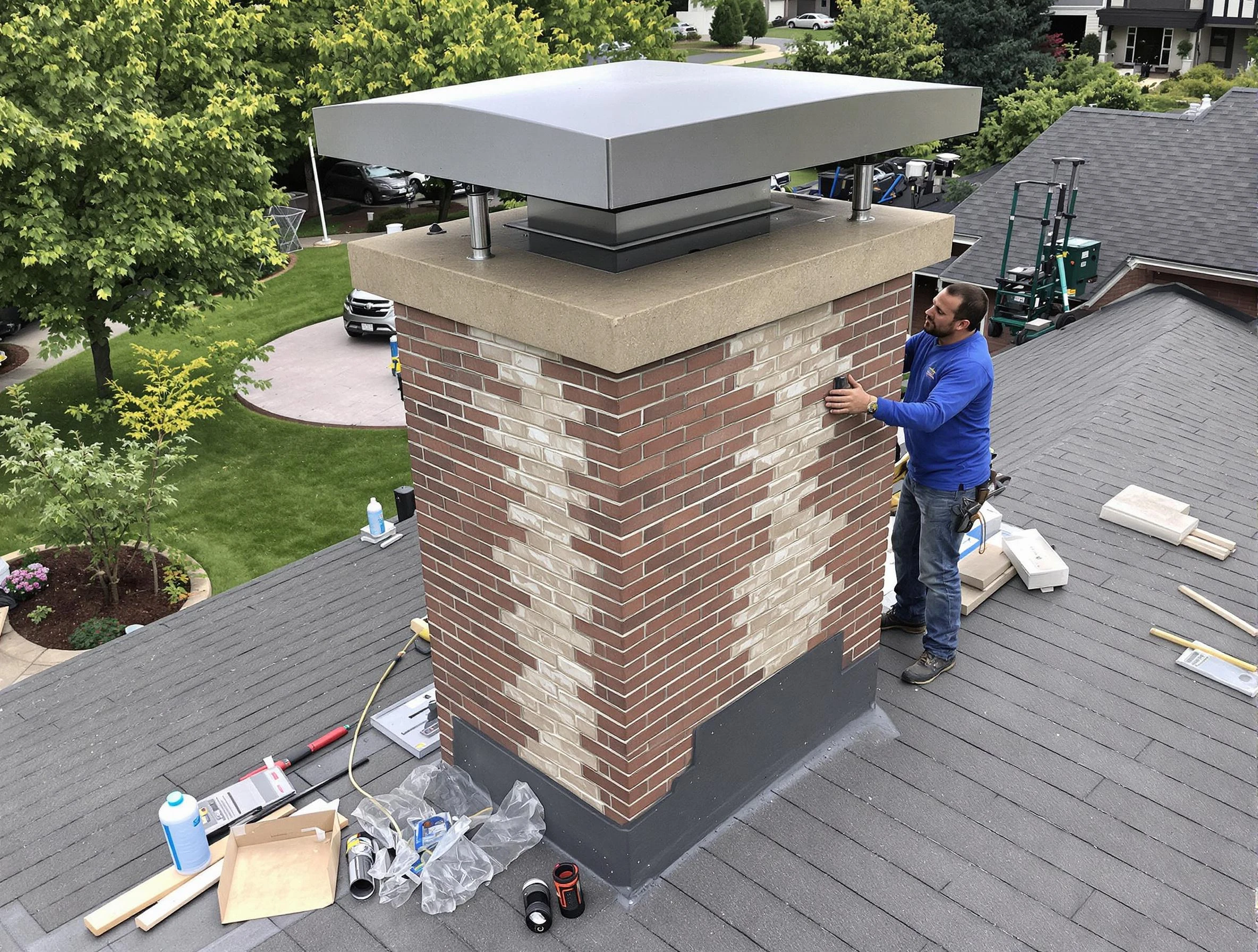 Bessemer Chimney Sweep team working on a custom chimney remodel in Bessemer, AL